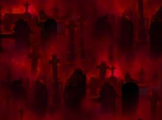 an abstract image of red fog over graves