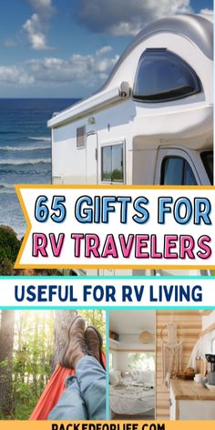 a collage of photos with the words 6 gifts for rv travelers useful for rv living