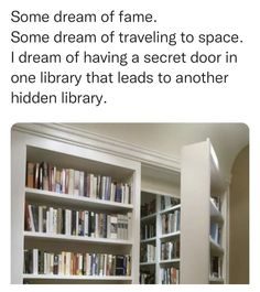 a book shelf filled with lots of books next to a wall full of shelves covered in books