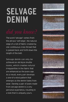 Denim Quotes, Selvage Denim Jeans, Inventory List, Selvage Denim, Denim Projects, Selvedge Denim, Denim Style, Raw Denim