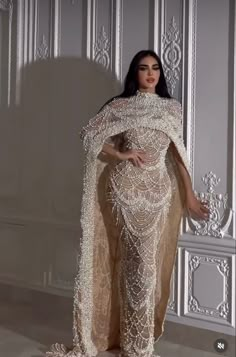 @engagment @love @dress Evening Dresses Elegant Glamour, Different Prom Dresses, Arabian Dress, Fashion Dresses Formal, Nikkah Dress, Cape Wedding Dress, Chic Dress Classy, Sparkle Wedding Dress, Soiree Dress