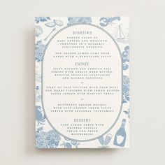 Coastal Toile Long Menus by Jenna Holcomb | Minted