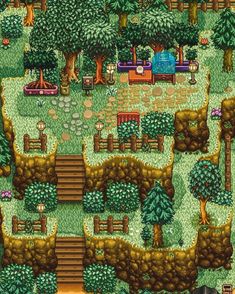 the game's map is shown in this screenshot from above, with many trees and