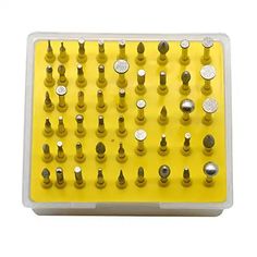 screws in a plastic container on a white background