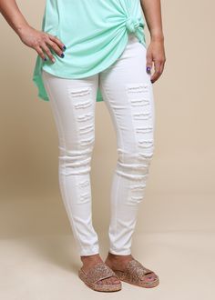 Distressed Jeggings - White/Cream from Paisley Grace Boutique Stylish Clothes For Women, Trendy Dresses, White Cream, Jeggings, Online Boutique, White Jeans, Dress To Impress, Paisley, Women's Clothing