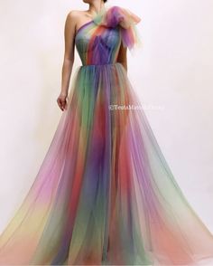 Rainbow Love Gown - Teuta Matoshi Rainbow Wedding Dress, Teuta Matoshi, Diy Vetement, Rainbow Outfit, Rainbow Fashion, Rainbow Dress, Dress Shapes, Beautiful Gowns, Fancy Dresses