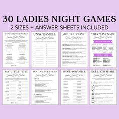 the 30 ladies's night games printable game