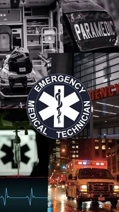 emergency medical technician collage in black and white with ambulances, firetruck