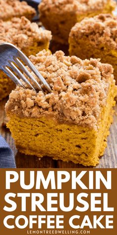 pumpkin streusel coffee cake with a fork in it