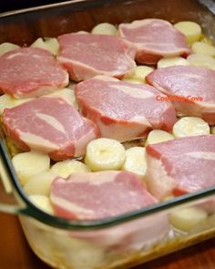 ham and bananas in a casserole dish ready to be cooked