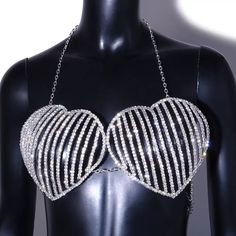 Material: Copper & Rhinestone Models is wearing size one size. Size Chart Neck 72 cm - 98 cm Bust 82 cm - 106 cm Non-Refundable Fashion Glossary, Heart Bra, Bling Bra, Girly Y2k, Folk Lore, Wire Heart, Rave Bra, Cut Clothes, Heeled Mules Sandals