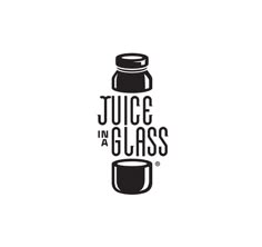 the logo for juice in a glass, which is black and white with an image of a