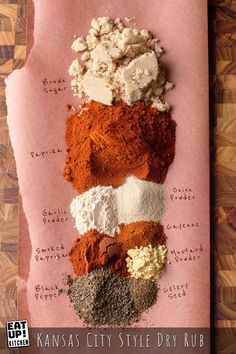 an image of spices on a piece of paper that says kansas city style dry rub