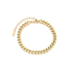 Chunky gold curb link bracelet. This trendy style is your perfect statement piece. You can wear it alone or layer it with other gold bracelets. A perfect addition to your jewelry collection! Check out the Coral Bracelet for a thinner version!………………………………….D E T A I L S• Materials: Stainless steel, 18k gold plating.• Length: 6 inches (15 cm) + extension 2 inches (5 cm) • Width: 5 mm• This product is hypoallergenic, water and tarnish resistant Wedding Bride Jewelry, Latest Bracelets, Prom Accessories, Coral Bracelet, Zircon Jewelry, Gold Plated Bracelets, The Grove, Stainless Steel Bracelet, Bracelet Sizes