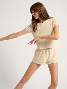 Short and sweet, terry shorts are an easy pull-on style with drawstring waist. Suzie Kondi, Linen Gauze, Short And Sweet, Natural Women, Terry Shorts, Kids Swimming, Bosnia And Herzegovina, Cotton Poplin, Drawstring Waist