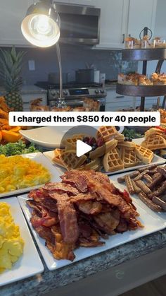 a buffet table filled with different types of food and words that read i charged them $ 350 for 40 people