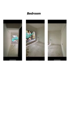 three different views of an empty room with white walls and floors, including the floor