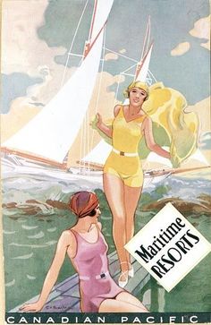 an advertisement for the canadian pacific airlines featuring two women in bathing suits on a sailboat