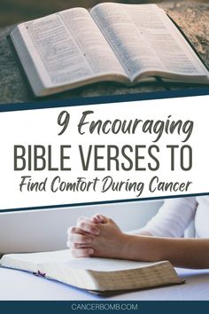 Woman with folded hands on her open bible.  Text says 9 Encouraging bible verses to find comfort during cancer. 7 Day Healthy Meal Plan, Comfort Verses, Healthy Meal Plan, Recovery Food, Comforting Bible Verses, Words Of Comfort, Bible Words, Gods Grace