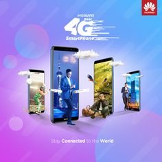 four smartphones with the text best 4g smart phone stay connected to the world