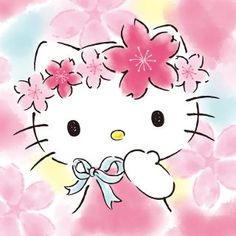 an image of a hello kitty with flowers in her hair