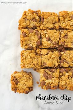 chocolate chip granola bars stacked on top of each other with the title above it