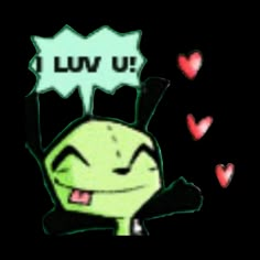 an image of a cartoon character with hearts coming out of his mouth and the words luv u above it