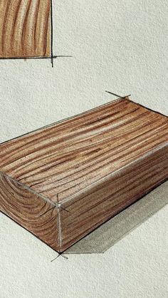 a pencil drawing of a wooden box with woodgrain on the outside and inside