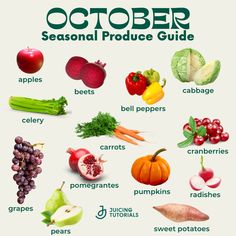 the october seasonal produce guide includes fruits and vegetables