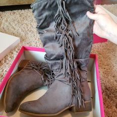 Brand New Never Worn! Came In The Wrong Size And I Never Sent Them Back. Super Cute Fringe Boots. Cute Fringe, Just Fab Shoes, Justfab Shoes, Fringe Boots, Shoes Heels Boots, Women's Boots, Shoes Women Heels, Heeled Boots, Womens Boots