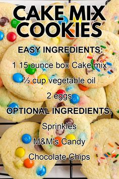 the recipe for cake mix cookies is shown