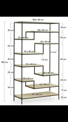 an image of a shelf with shelves and measurements for each shelf in the same room