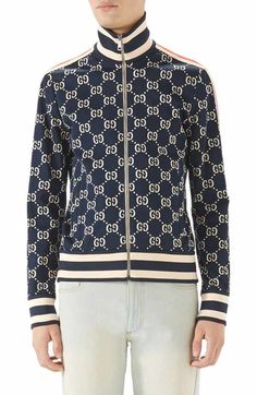 Gucci GG Supreme Print Tech Jersey Track Jacket | Nordstrom Jacquard Jacket, Jacquard Knit, Luxury Style, Track Jacket, Men's Collection