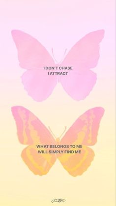 two butterflies with the words i don't chase, i attract and what belongs to me will simply find me