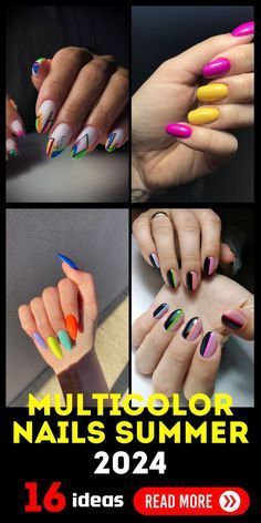 Multicolor Nails Summer, Short Almond Shaped Nails, Multicolor Nails, Art Designs Ideas, Elegant Nail Art, Vacation Nails, Top Ideas