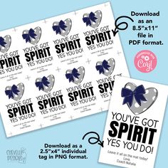 two valentine's day gift tags with the words you've got spirit and a heart