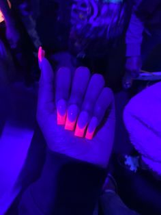 Light Up Nails, Glow Party Nails, Glow Party Nail Ideas, Neon Party Nails, Black Light Nails, Glow In The Dark Pink Nails, Hot Pink Glow In The Dark Nails, Glow In The Dark Nails Acrylic, Glow In The Dark Summer Nails