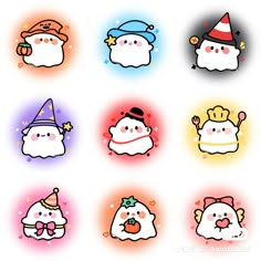 some cute little cartoon characters with hats on