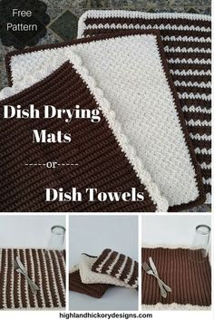 crochet dish drying mats with text overlay that says dish drying mats or dish towels