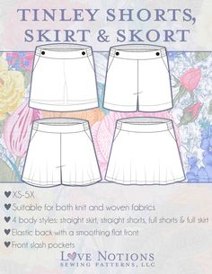 the front and back view of a women's shorts sewing pattern