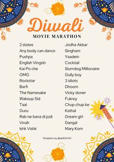 the poster for diwali movie marathon