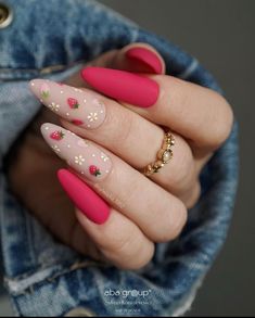 Stiletto Nails Spring, Dark Pink Nails, Cute Summer Nail Designs, Minimal Nails Art, Nails Yellow, Minimal Nails, Nail Inspiration, Fancy Nails, Flower Nails