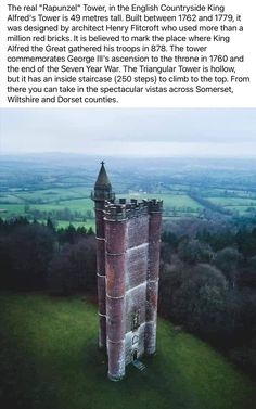 an aerial view of a tower in the countryside