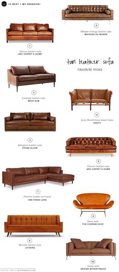 the different types of leather sofas and loveseates are shown in this diagram