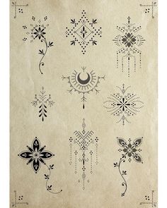 an old paper with different designs on it