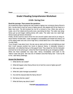 the grade 5 reading companion worksheet is shown in black and white, with text