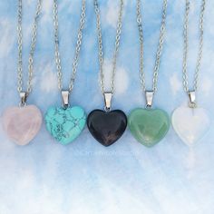 Crystal Love Heart Friendship Necklace / Fairy Kei Jewelry / Kawaii Pastel Goth / Rose Quartz / Opalite / Stainless Steel / Best Friend Gift These beautiful little crystal heart necklaces are handmade with polished rose quartz, turquoise, black onyx, green aventurine, and opalite stones, which are strung from tarnish-proof 2mm stainless steel cable chain necklaces. These beauties make perfect gifts for Birthdays, Valentine's Day, and Christmas, especially for lovers of crystals and fairy kei, ka Cute Black Heart-shaped Necklaces, Cute Black Heart-shaped Necklace, Cute Black Heart Necklace, Cute Black Necklace For Valentine's Day, Kawaii Necklaces For Valentine's Day, Kawaii Style Necklaces For Valentine's Day Gift, Handmade Crystal Necklaces For Valentine's Day, Fairycore Heart-shaped Jewelry Gift, Fairycore Heart-shaped Gift Jewelry