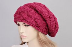 Big Sale -Beanie hat winter slouchy oversized  knit hat for woman in cherry -COLOR OPTION  AVAILABLE Slouchy Solid Color Knitted Beanie, Slouchy Knitted Solid Beanie, Slouchy Knitted Solid Color Hat, Slouchy Solid Knitted Hats, Solid Color Slouchy Knitted Hat, Casual Winter Beret, Knitted Slouchy Hat, Warm Slouchy Casual Bonnet, Casual Warm Slouchy Bonnet