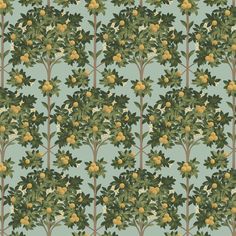 an image of a wallpaper with lemon trees and leaves on it's sides