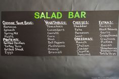 a menu for salad bar on a blackboard